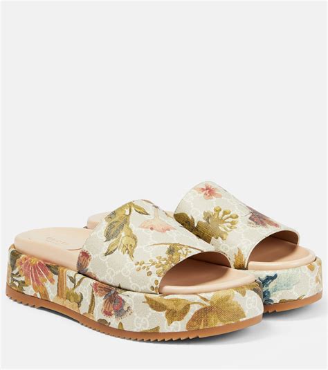 gucci slides with blue flowers|gucci floral platform slides.